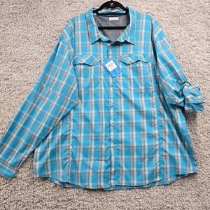 Columbia‎ Mens Silver Ridge Lite Plaid Shirt Blue Size 4X Roll Tab Outdoors